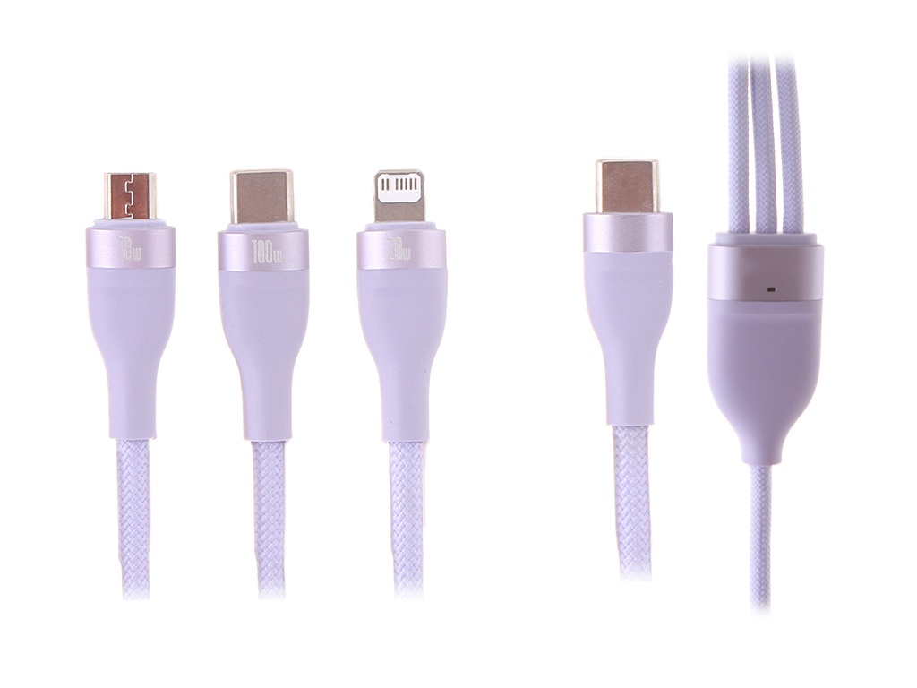 Аксессуар Baseus Flash Series II One-for-three Fast Charging Cable Type-C to M+L+C 100W 1.5m Purple CASS030205, CASS030205
Аксессуар Baseus Flash Series II One-for-three Fast Charging Cable Type-C to M+L+C 100W 1.5m Purple CASS030205, CASS030205