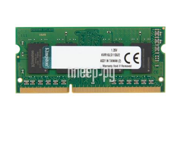   Kingston DDR3L SO-DIMM 1600MHz PC3-12800 SRx16 1.35V - 2Gb KVR16LS11S6 / 2  1088 