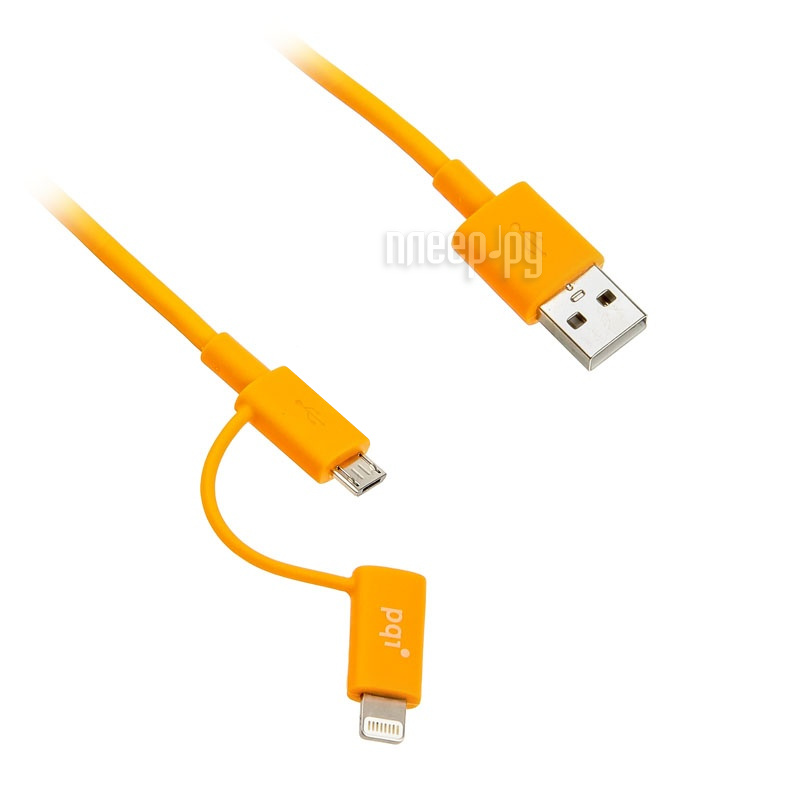  PQI USB to Lightning / MicroUSB 90cm  iPhone / iPad / iPod Orange PQI-iCABLE-DuPlug90-OR 