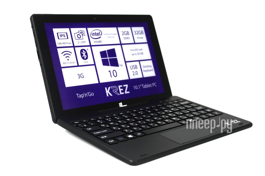  KREZ TM1005B32 3G (Intel Atom Z3735F 1.3 GHz / 2048Mb / 32Gb / Wi-Fi / 3G / Bluetooth / Cam / 10.1 / 1280x800 / Windows 10)