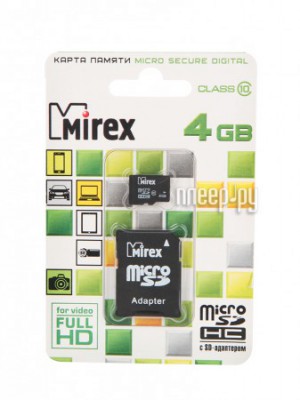 Фото 4Gb - Mirex - Micro Secure Digital HC Class 10 13613-AD10SD04 с переходником под SD (Оригинальная!)