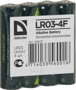 Батарейка AAA - Defender Alkaline LR03-4F 56001 (4 штуки)[Перейти в каталог этих товаров]