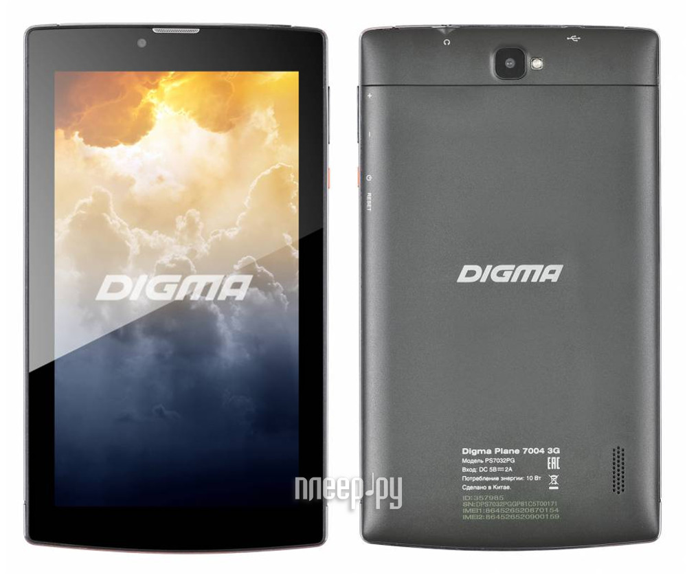  Digma Plane 7004 3G Graphite (SC7731 1.5GHz / 1024Mb / 8Gb / 3G / Wi-Fi / Bluetooth / Cam / 7.0 / 1024x600 / Android) 357985