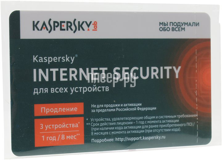   Kaspersky Internet Security Multi-Device Russian Edition 3-Device 1 year Renewal Card KL1941ROCFR 