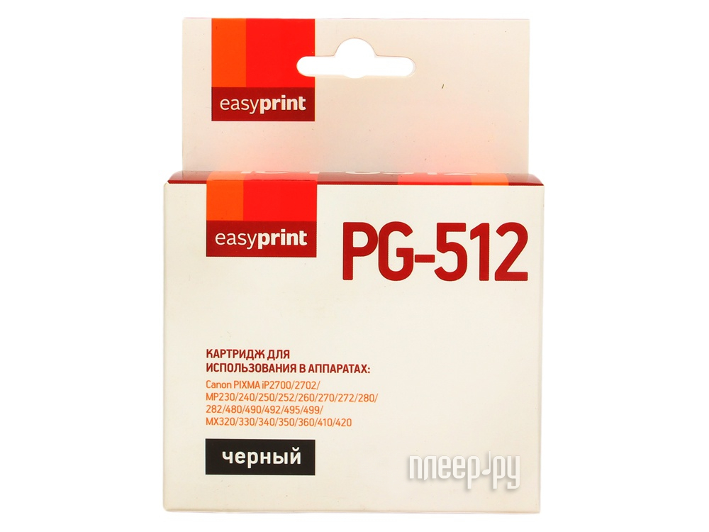  EasyPrint IC-PG512  Canon PIXMA iP2700 / 2702 / MP230 / 240 / 250 / 252 / 260 / 270 / 272 / 280 / 282 / 480 / 490 / 492 / 495 / 499 / MX320 / 330 / 340 / 350 / 360 / 410 / 420 Black 