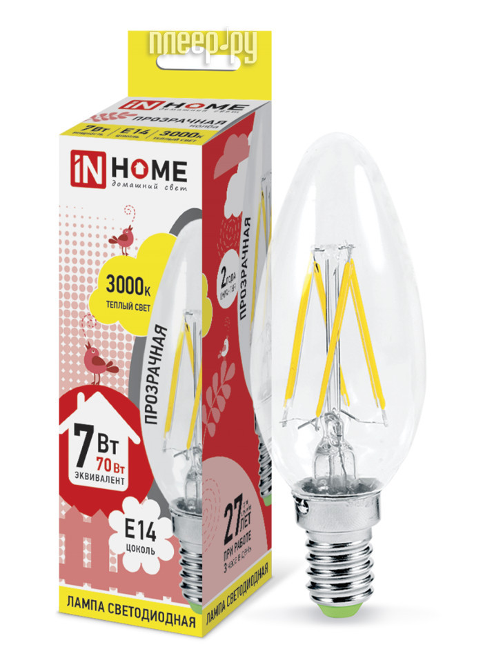  IN HOME LED--deco 7W 3000K 230V 630Lm E14 Clear