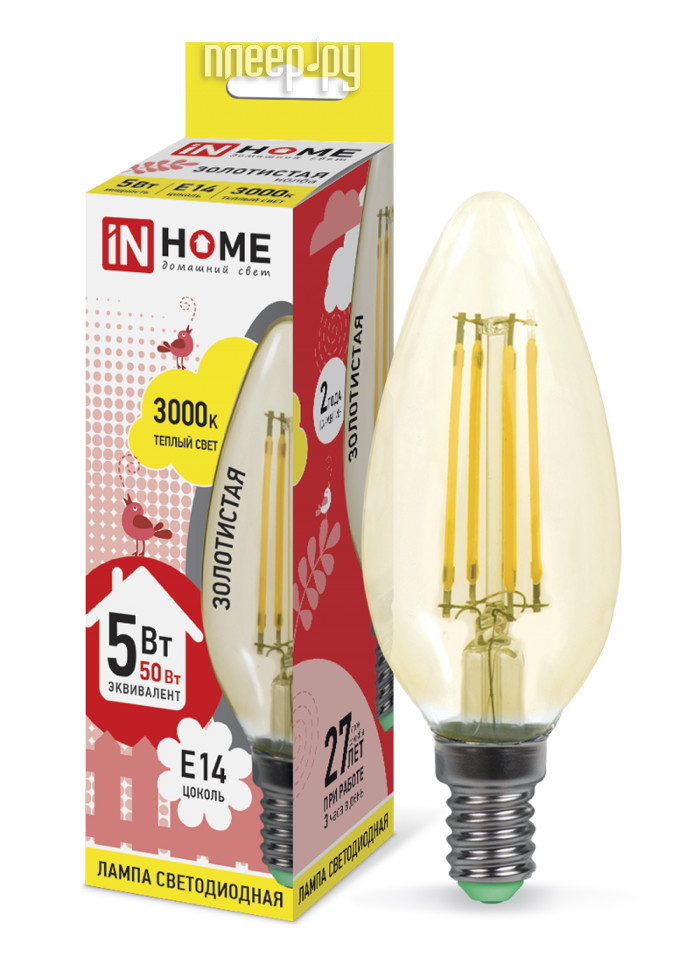 IN HOME LED--deco 5W 3000K 230V 450Lm E14 Gold 4690612007182  180 