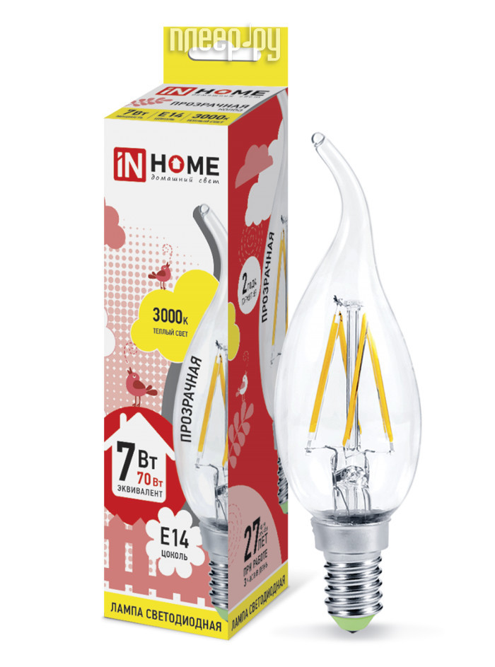  IN HOME LED-  -deco 7W 3000K 230V 630Lm E14 Clear 4690612007663