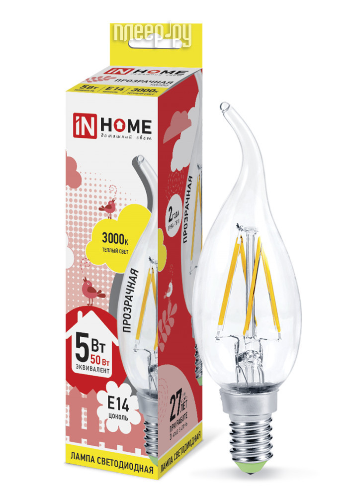  IN HOME LED-  -deco 5W 3000K 230V 450Lm E14 Clear 4690612007625  133 