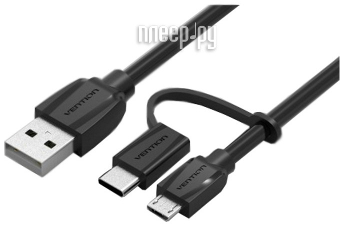  Vention USB Type C M+micro B 5pin - USB 2.0 AM 1m Black Edition 