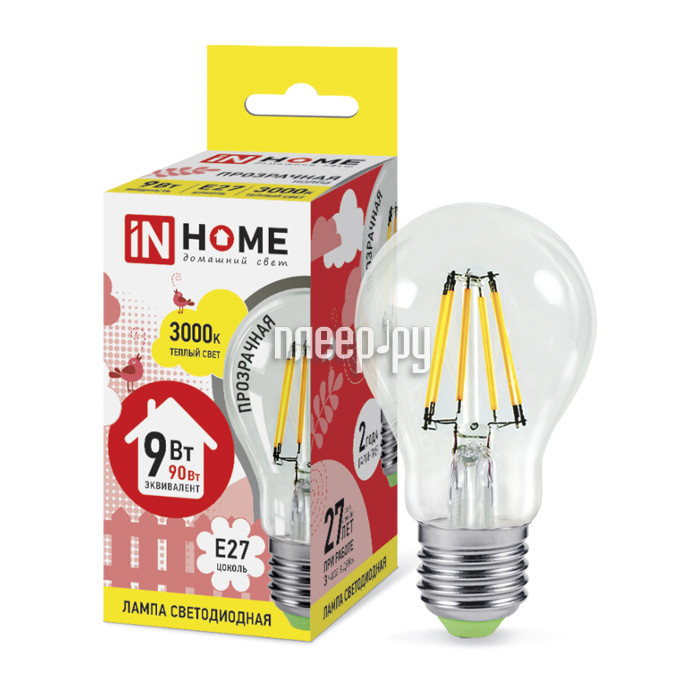  IN HOME LED-A60-deco 9W 230V E27 3000K 810Lm Clear 4690612008066