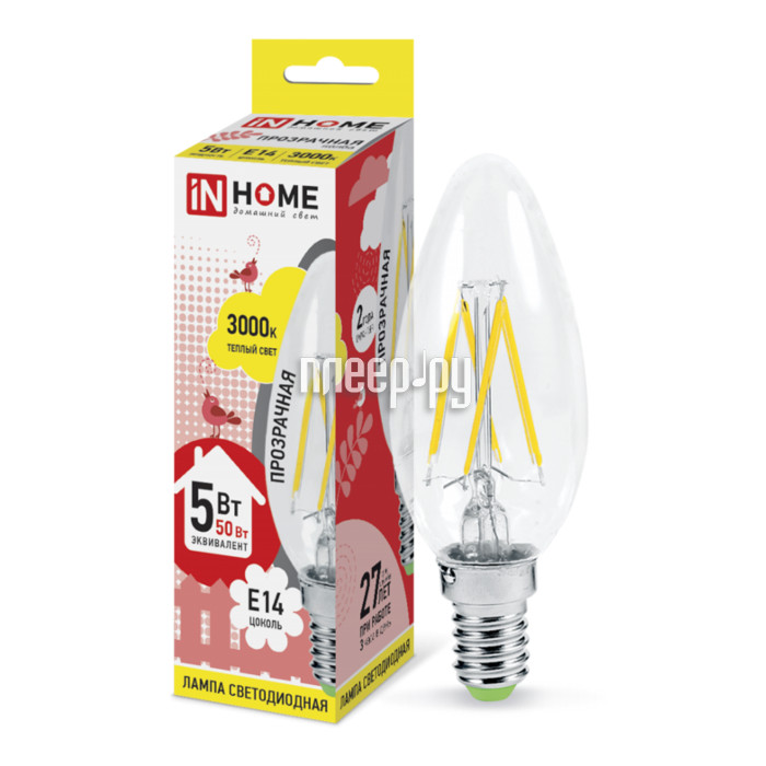  IN HOME LED--deco 5W 230V E14 3000K 450Lm Clear 4690612007564 