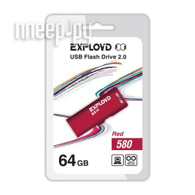 USB Flash Drive 64Gb - Exployd 580 EX-64GB-580-Red
