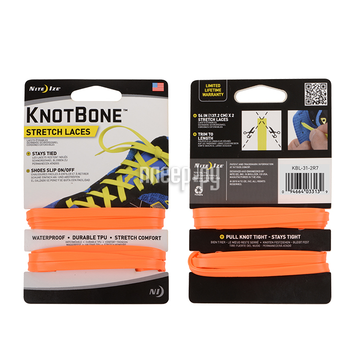  Nite Ize KnotBone Stretch Laces   Orange KBL-31-2R7 