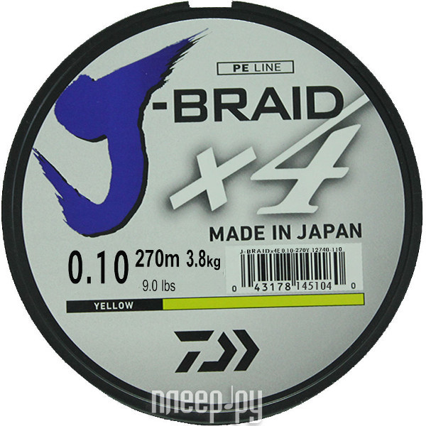   Daiwa J-Braid X4 0.10mm 270m Yellow 12740-110RU