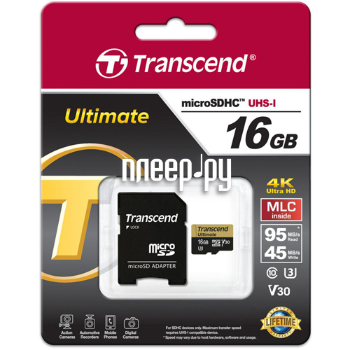   16Gb - Transcend - Micro Secure Digital HC Class 10 UHS-I Ultimate TS16GUSDU3M    SD 