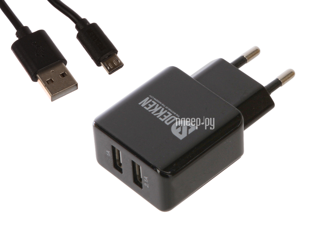   Dekken USB 2.1A / 1A +  microUSB Black 20907  301 