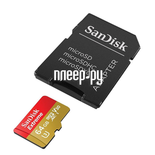   64Gb - SanDisk Extreme microSDXC V30 A1 UHS-I U3 SDSQXAF-064G-GN6MA    SD