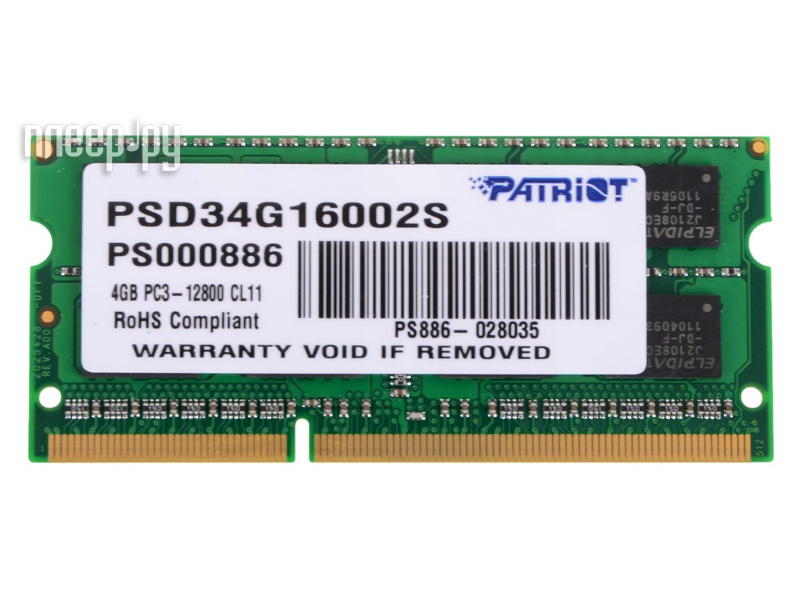   Patriot Memory DDR3 SO-DIMM 1600Mhz PC3-12800 - 4Gb PSD34G16002S  1787 