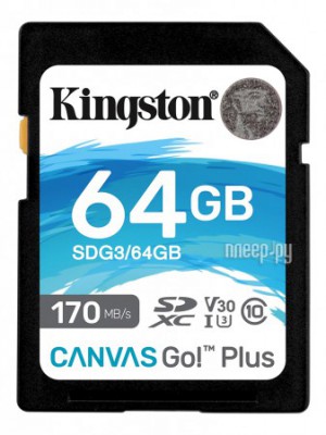 Фото 64Gb - Kingston SDHC 170R C10 UHS-I U3 V30 Canvas Go Plus SDG3/64GB (Оригинальная!)