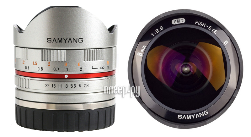  Samyang Sony E NEX MF 8 mm F / 2.8 Fish-eye UMC Silver 