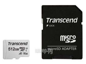 Фото 512Gb - Transcend 300S Micro Secure Digital XC Class 10 UHS-I TS512GUSD300S-A с переходником под SD (Оригинальная!)