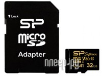 Фото 32Gb - Silicon Power Superior Golden A1 MicroSDHC Class 10 UHS-I U3 A1 SP032GBSTHDV3V1GSP с адаптером SD (Оригинальная!)