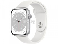 Фото APPLE Watch Series 8 GPS 45mm Silver Aluminum Case with White Sport Band - M/L MP6Q3 / MP6T3