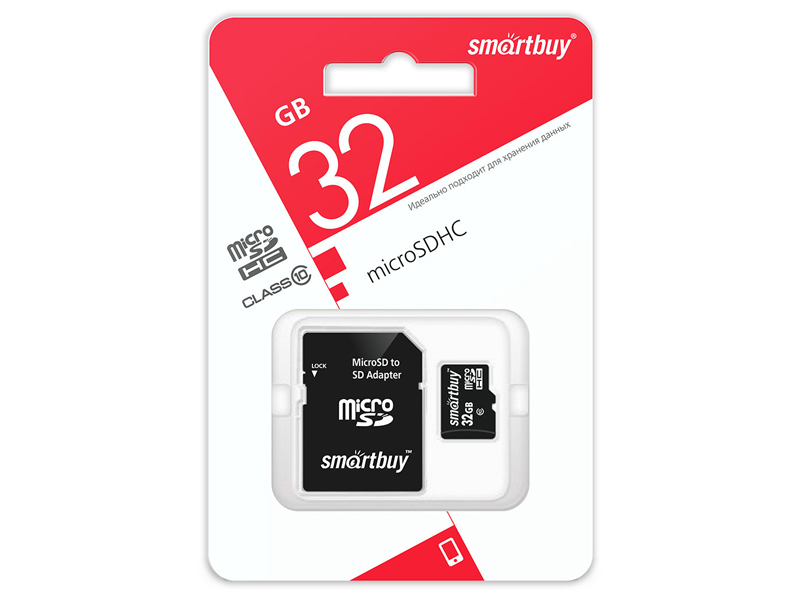 Карта памяти 32Gb - SmartBuy Micro Secure Digital HC Class10 SB32GBSDCL10-01LE с переходником под SD карта памяти 16gb smartbuy micro secure digital hc class 10 le sb16gbsdcl10 00le