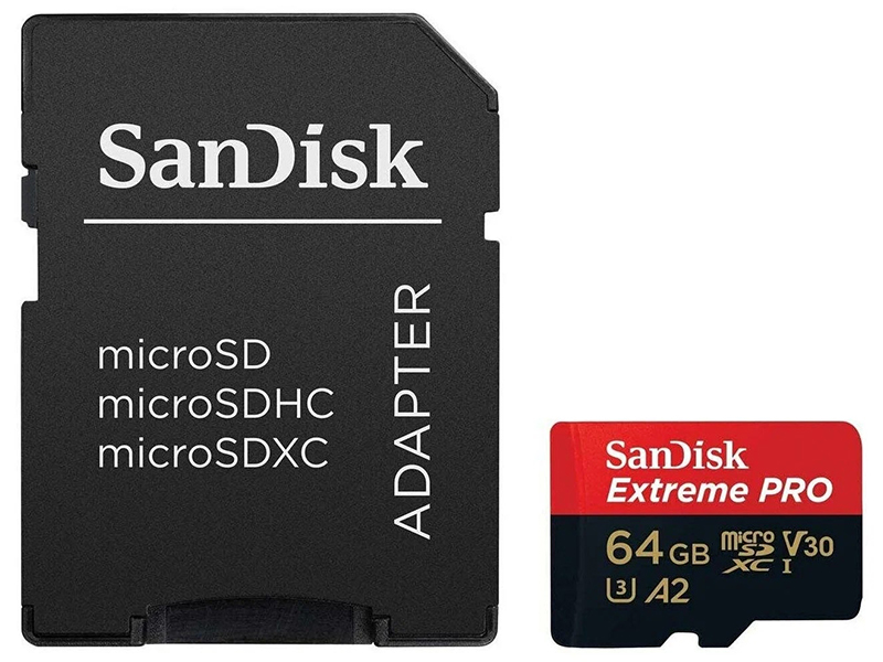 Карта памяти 64Gb - SanDisk Extreme Pro Micro Secure Digital XC Class 10 UHS-I A2 C10 V30 U3 SDSQXCU-064G-GN6MA с переходником под SD карта памяти 4gb mirex micro secure digital hc class 10 13613 ad10sd04 с переходником под sd
