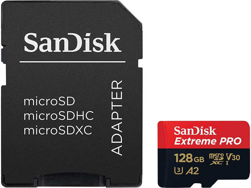 цена Карта памяти 128Gb - SanDisk Extreme Pro Micro Secure Digital XC Class 10 UHS-I A2 C10 V30 U3 SDSQXCD-128G-GN6MA с переходником под SD