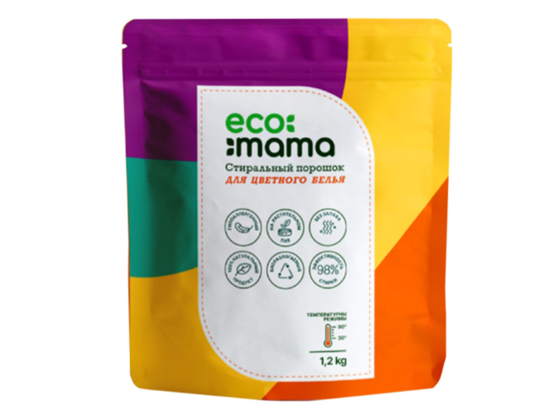 Средство Стиральный порошок для цветного белья Ecomama 1.2kg EMEMWPSF59702 стиральный порошок ушастый нянь 0 8 кг ручной автомат для детского белья