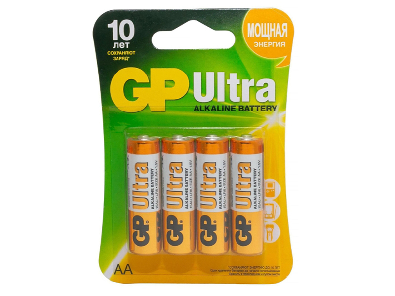 Батарейка AA - GP Ultra Alkaline 15А 15AU-CR4 Ultra 40/160 (4 штуки) батарейка d gp 13a alkaline 13a 2cr2 2 штуки