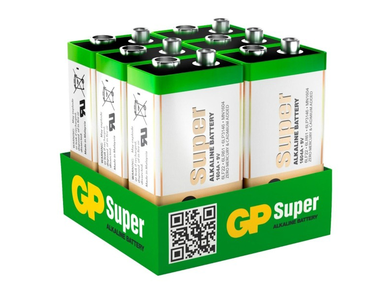 Батарейка Крона - GP Super Alkaline 9V 1604A-5CRB6 72/720 (6 штук) 8pc pkcell alkaline 9v 6lr61 6am6 1604a mn1604 522 battery dry primary batteries for gas stoves water heater microphone