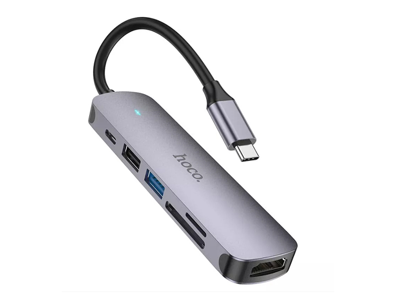 Хаб USB Hoco HB28 USB-C - HDTV + USB 3.0 + USB 2.0+SD+TF Grey 6931474769336 хаб usb hoco hb26 3xusb 2 0 1xusb 3 0 grey 6931474765468