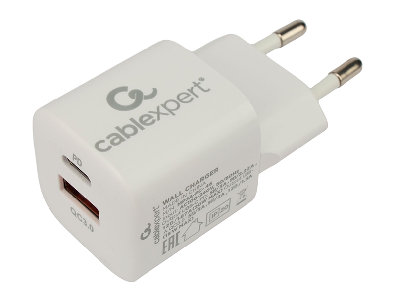 Зарядное устройство Gembird Cablexpert USB - Type-C 3А QC3.0/PD White MP3A-PC-46 cablexpert cc dp 10