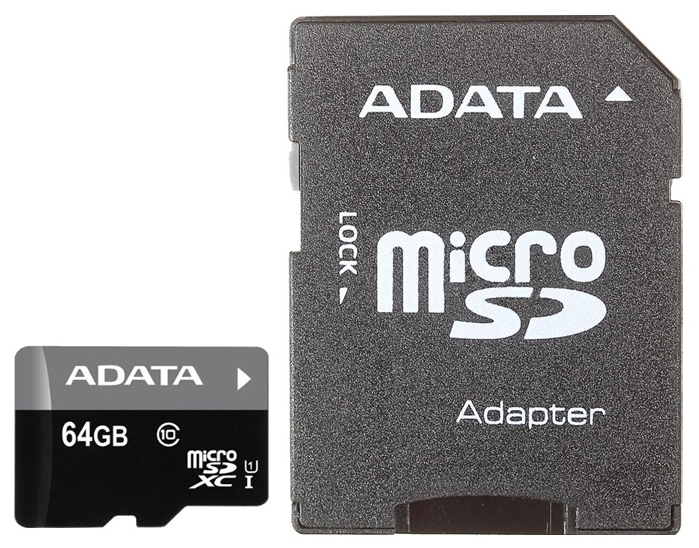 Карта памяти 64Gb - A-Data - Premier Micro Secure Digital XC Class 10 UHS-I AUSDX64GUICL10-RA1 с переходником под SD карта памяти a data microsdhc class 4 32gb sd adapter ausdh32gcl4 ra1