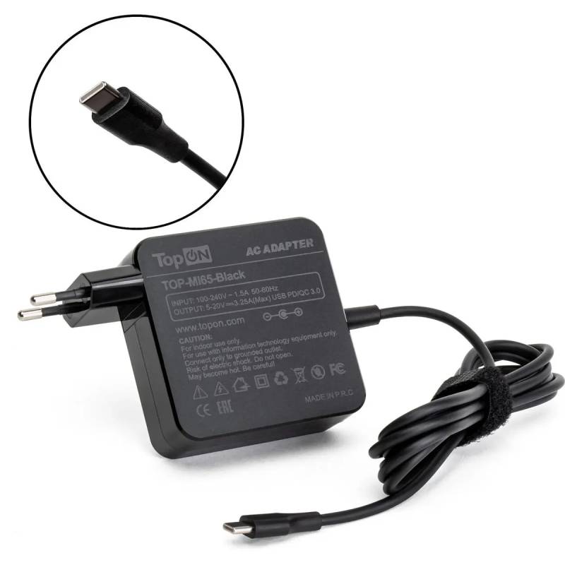   TopON 65W (5V-20V  3.25A) c Type-C, Power Delivery, Quick Charge 3.0,  TOP-MI65-Black 