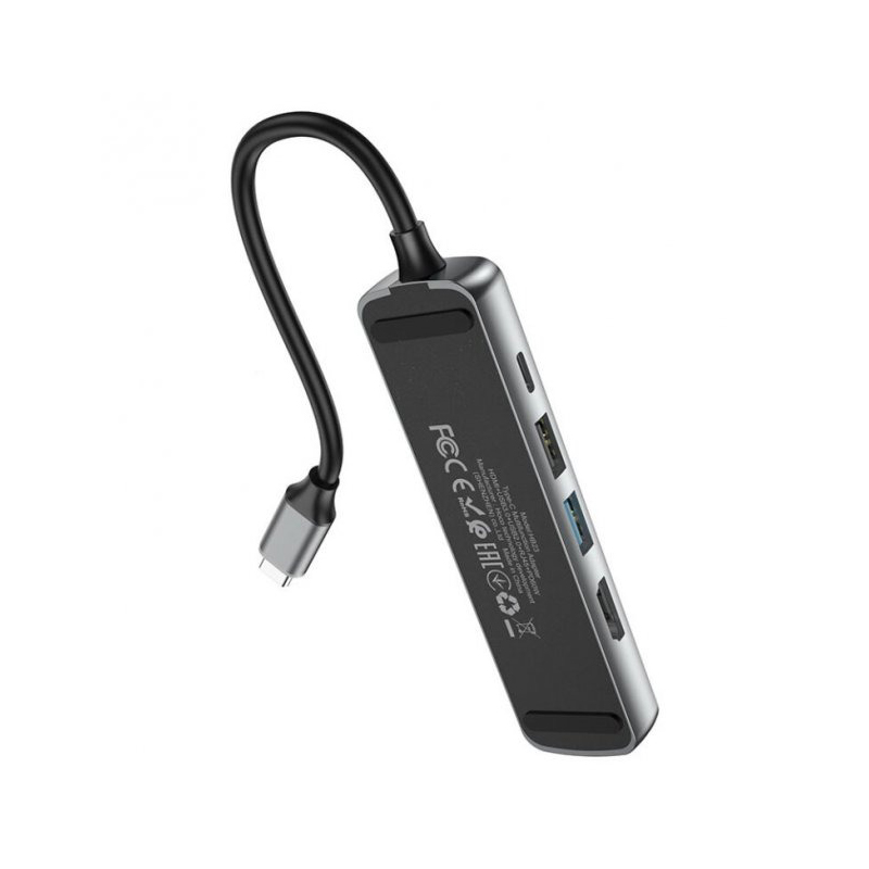 фото Хаб usb hoco hb23 easy 2xusb/rj45/hdmi + кабель type-c grey 6931474759337