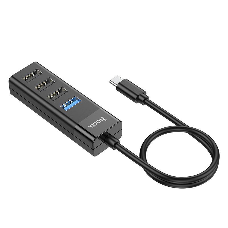 фото Хаб usb hoco hb25 easy 3xusb 2.0/1xusb 3.0 + кабель type-c black 6931474762429