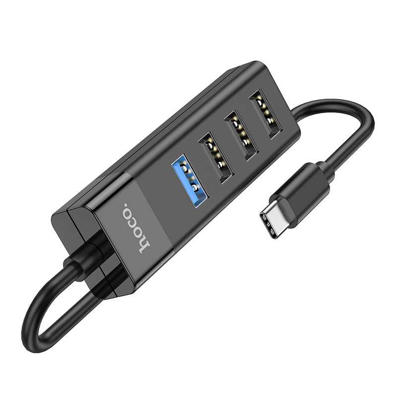 фото Хаб usb hoco hb25 easy 3xusb 2.0/1xusb 3.0 + кабель type-c black 6931474762429