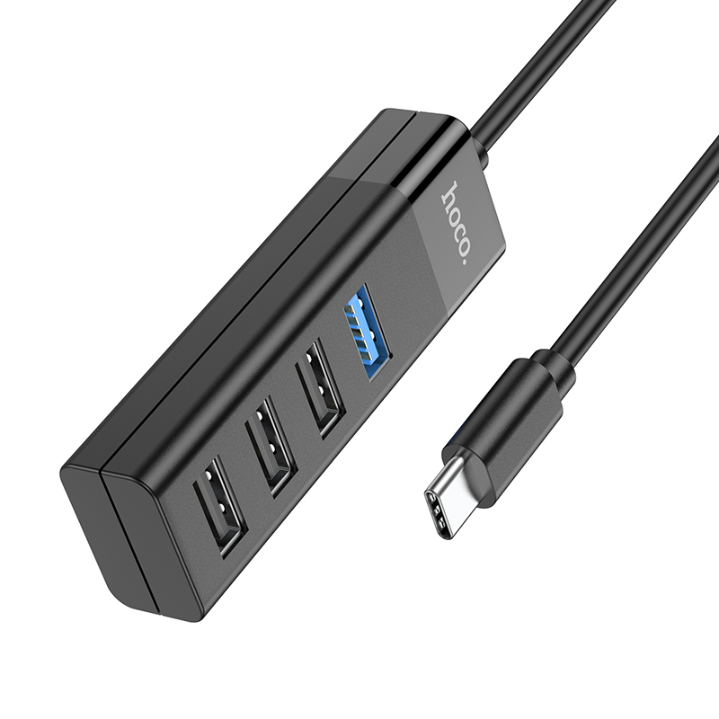 фото Хаб usb hoco hb25 easy 3xusb 2.0/1xusb 3.0 + кабель type-c black 6931474762429