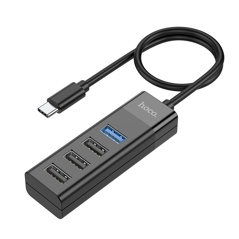 фото Хаб usb hoco hb25 easy 3xusb 2.0/1xusb 3.0 + кабель type-c black 6931474762429