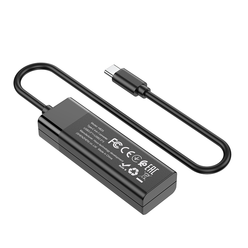 фото Хаб usb hoco hb25 easy 3xusb 2.0/1xusb 3.0 + кабель type-c black 6931474762429