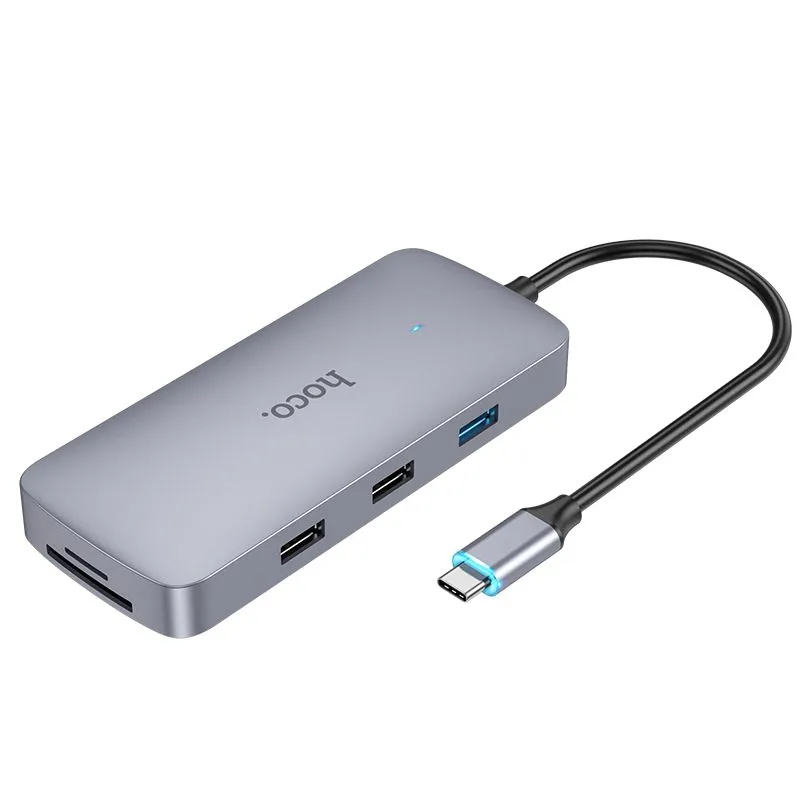 фото Хаб usb hoco hb32 easy hdtv/pd/usb3.0/2xusb2.0/sd/tf/rj45 + кабель type-c grey 6931474791320