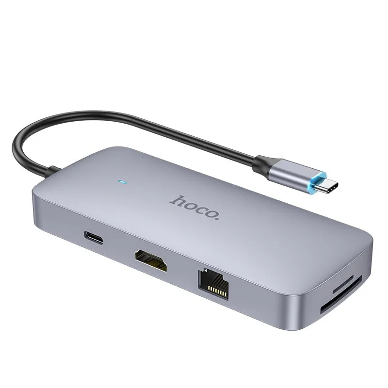 фото Хаб usb hoco hb32 easy hdtv/pd/usb3.0/2xusb2.0/sd/tf/rj45 + кабель type-c grey 6931474791320