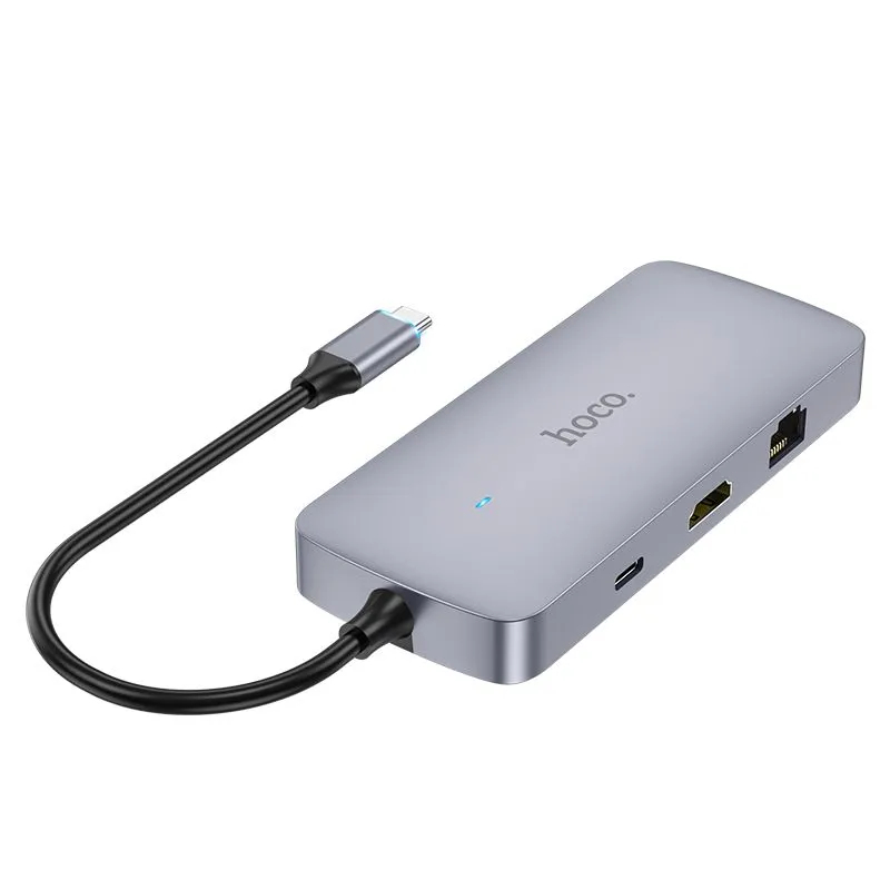 фото Хаб usb hoco hb32 easy hdtv/pd/usb3.0/2xusb2.0/sd/tf/rj45 + кабель type-c grey 6931474791320