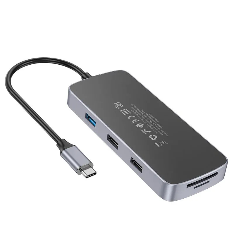 фото Хаб usb hoco hb32 easy hdtv/pd/usb3.0/2xusb2.0/sd/tf/rj45 + кабель type-c grey 6931474791320