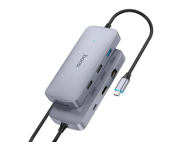 

Хаб USB Hoco HB32 Easy HDTV/PD/USB3.0/2xUSB2.0/SD/TF/RJ45 + кабель Type-C Grey 6931474791320, HB32 Easy