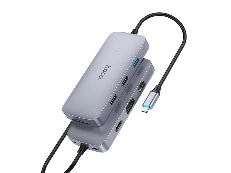  USB Hoco HB33 Easy HDTV/PD/USB3.0/2xUSB2.0/SD/TF/RJ45/VGA/AUX +  Type-C Grey 6931474791337